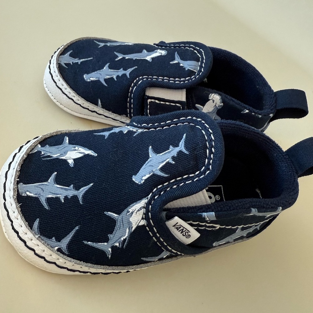 Vans Navy Blue Baby Shoes with Shark Print